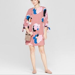 New Floral Print Long Sleeve Crepe Dress